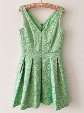 Betsy Johnson Green Jacquard Fit-and-Flare Dress With Pockets Size 6